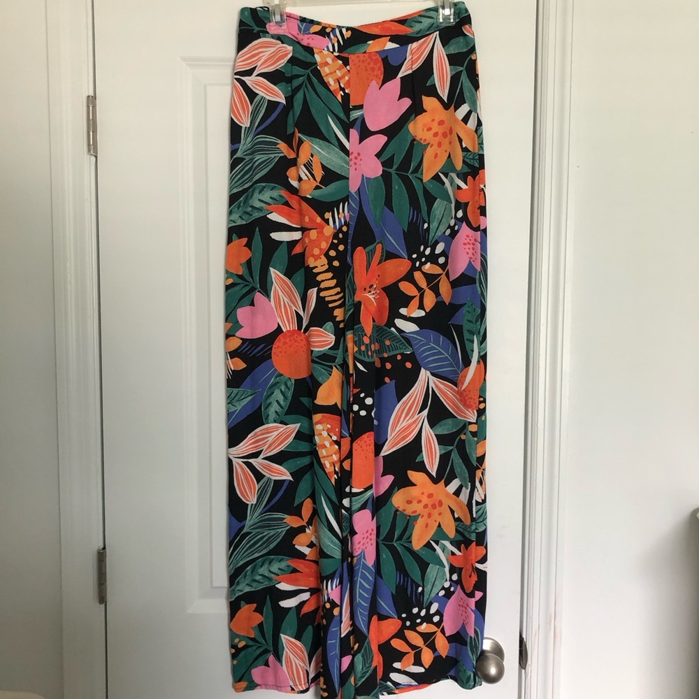En Crème Boutique Floral Wide-Leg Pants - Black with Multicolor Floral Print